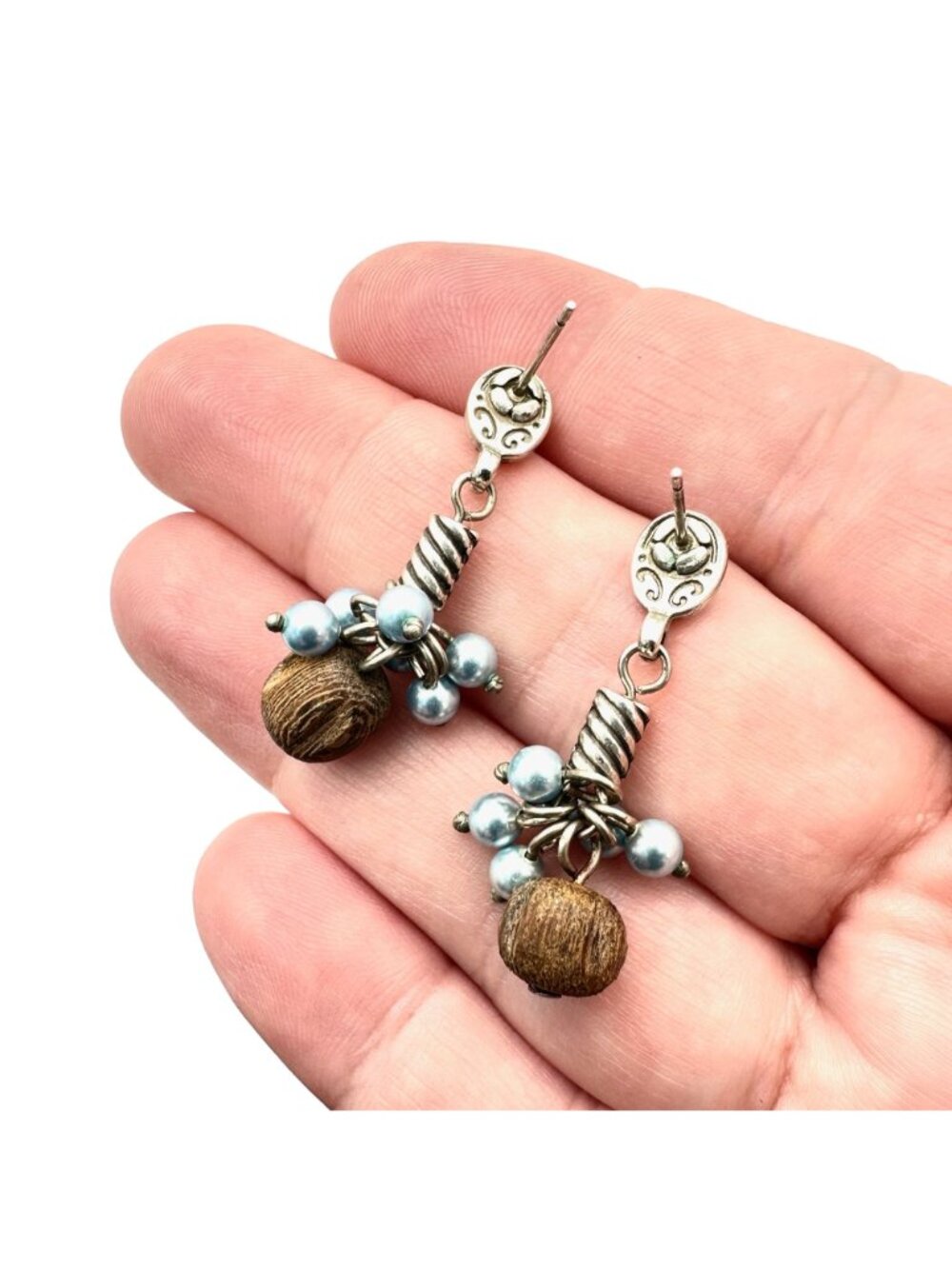 Brighton Womens Earrings Crystal Pearl Wood Chandelier Silver Pierced Earrings - Picture 6 of 6